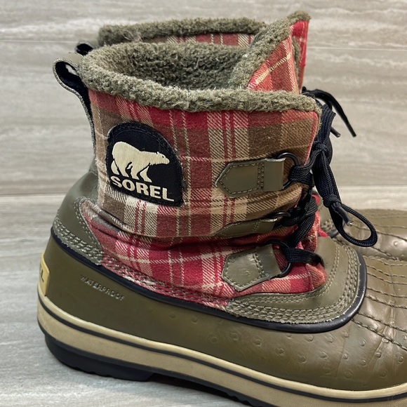 Sorel Tivoli Plaid Waterproof Short Duck Boots Womens Size 9 - Picture 2 of 12
